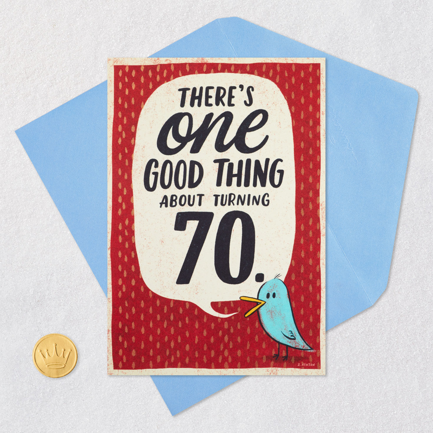 Bird With Word Bubble Funny 70th Birthday Card Card Front with Envelope and Gold Seal image number 5