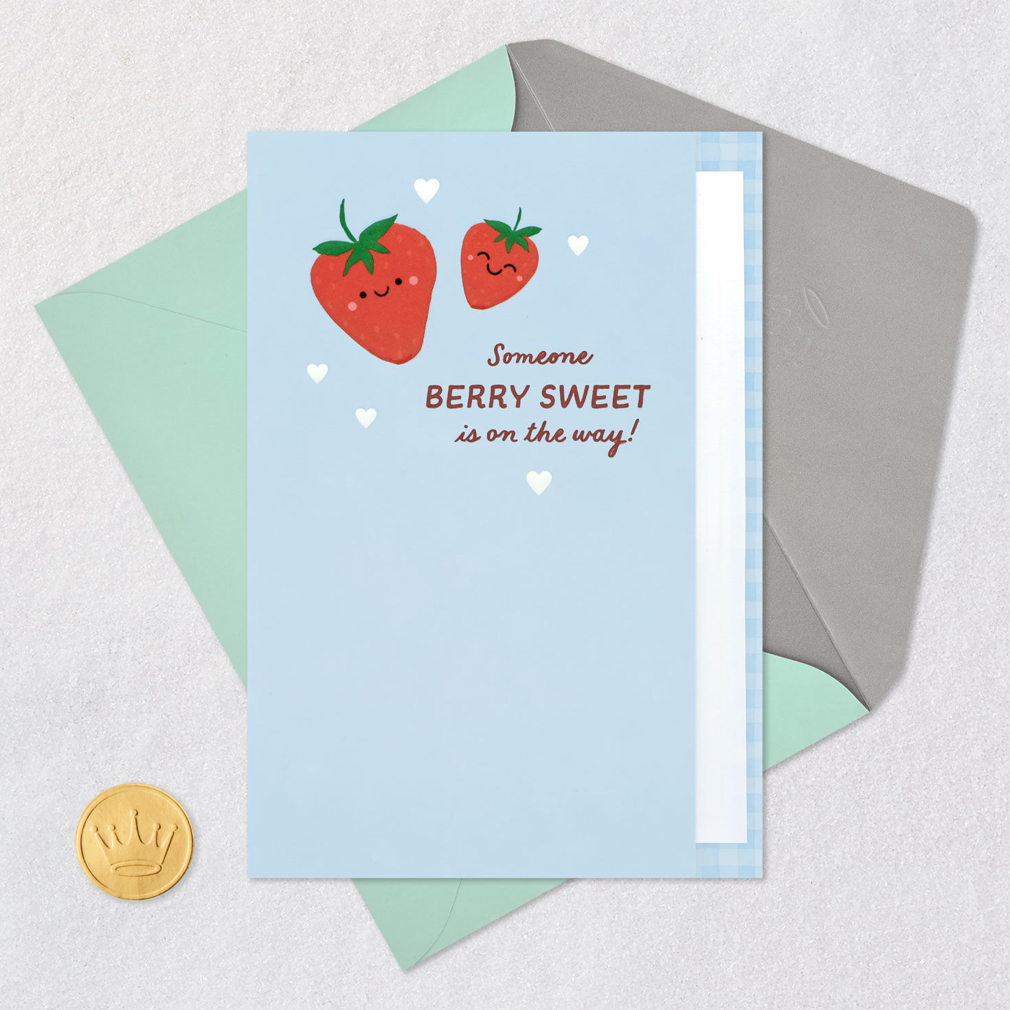 Berry Sweet Strawberries New Baby Card Card Front with Envelope and Gold Seal image number 5