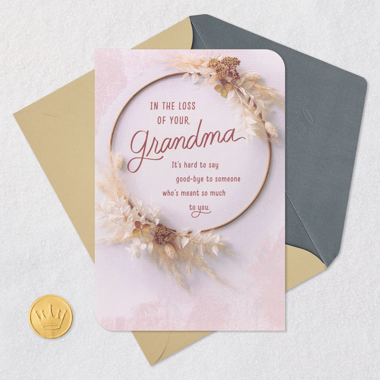 Floral Hoop Wreath Grandma Sympathy Card Card Front with Envelope and Gold Seal image number 5