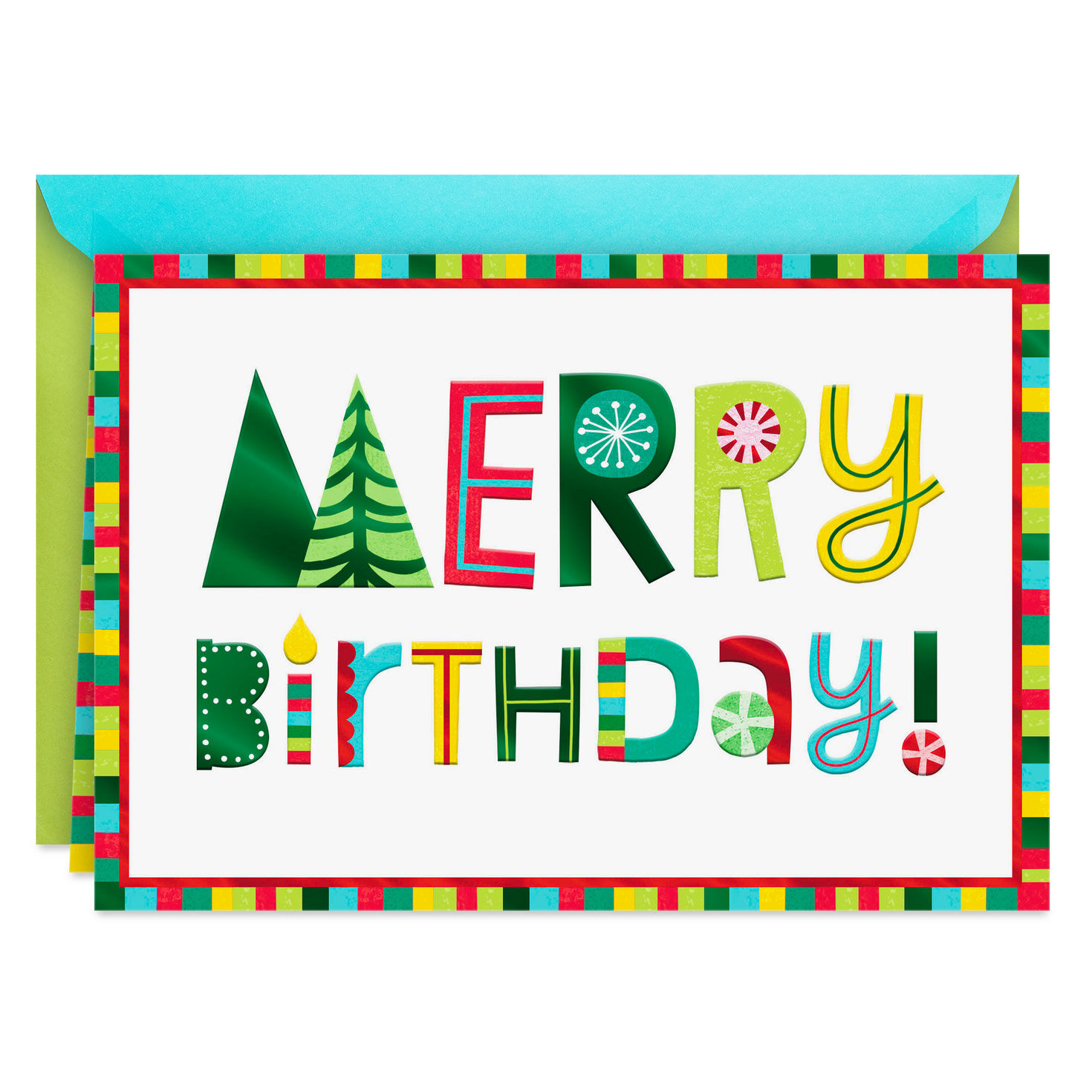 Colorful, Merry Wishes Christmas Birthday Card