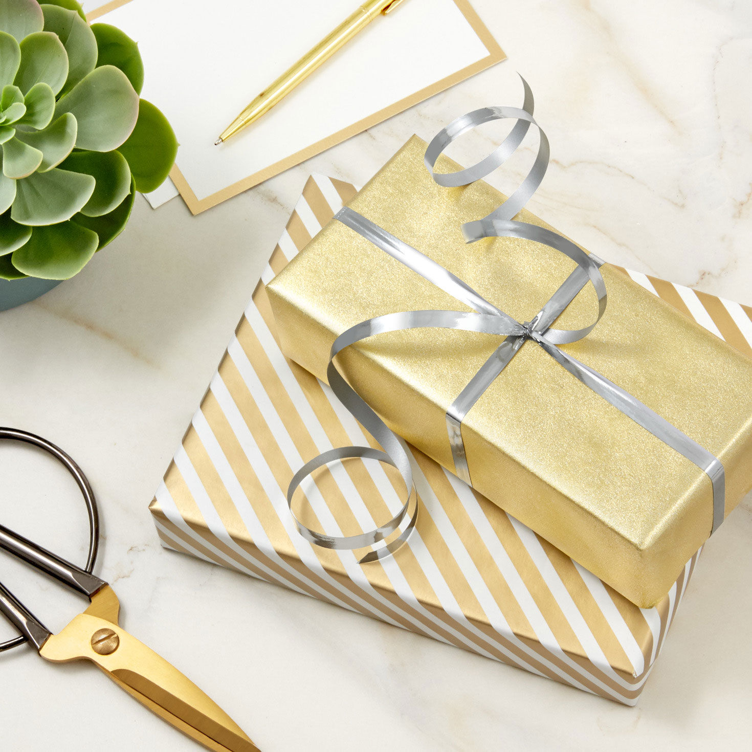 Gold/Silver/Black Metallic 3-Pack Curling Ribbon in use image number 2