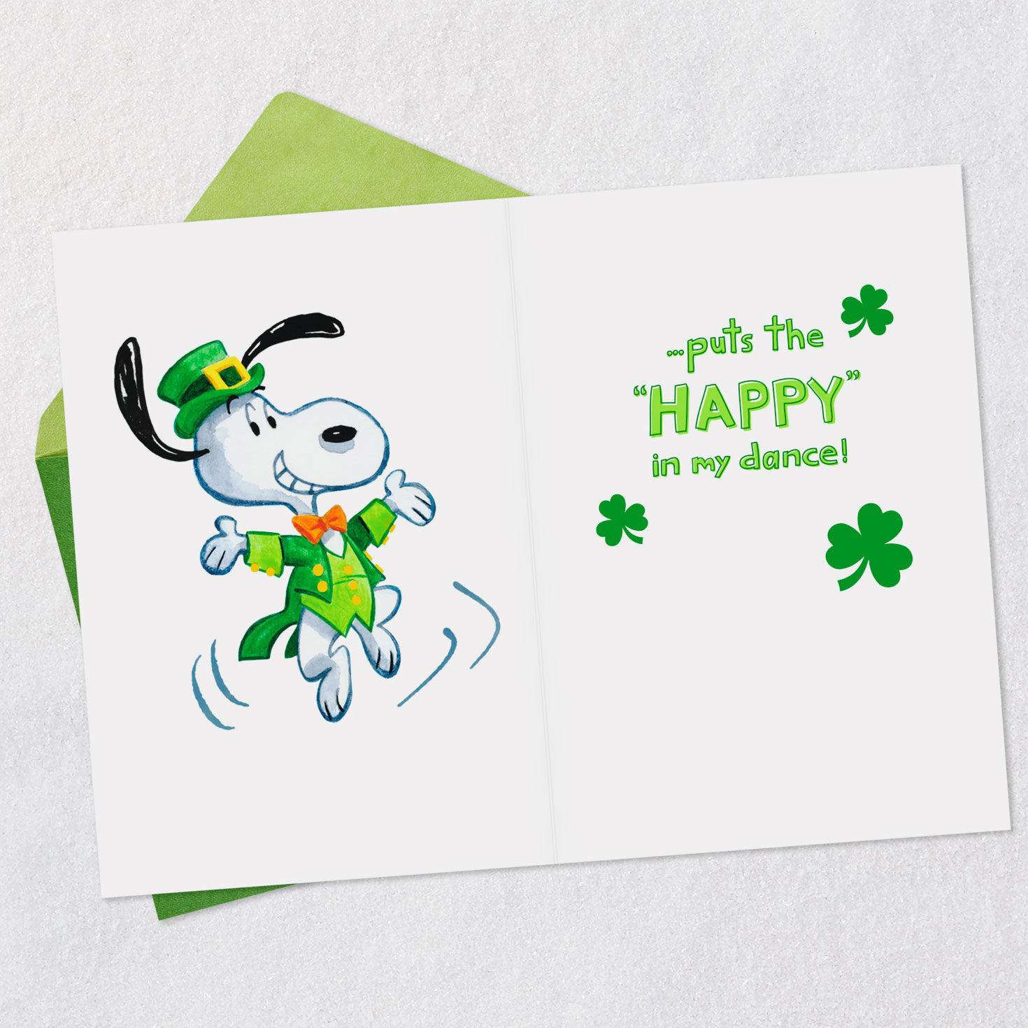 Snoopy Happy Dance Musical St. Patrick's Day Card Open card with envelope image number 3