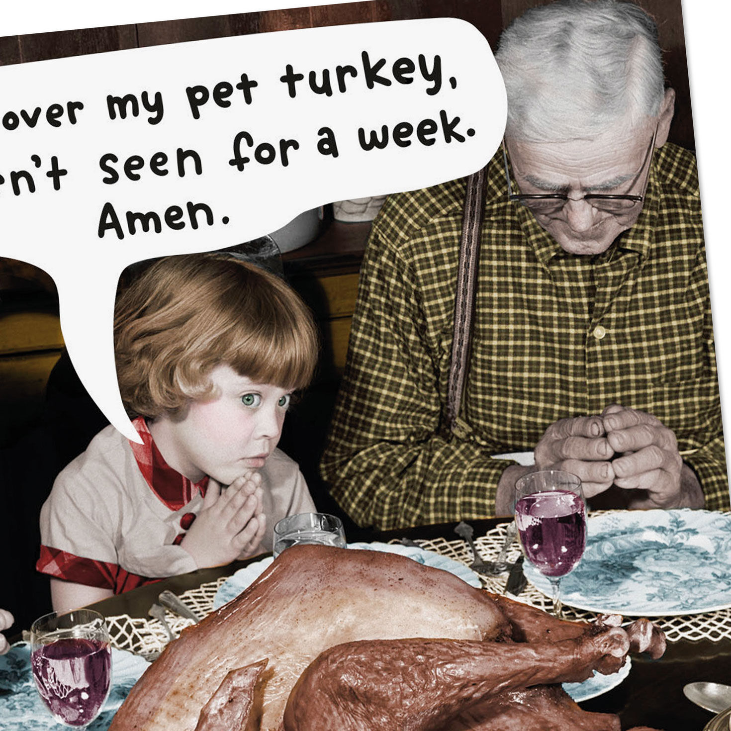 Vintage Photo Thanksgiving Dinner Funny Card Card Front Detail image number 4