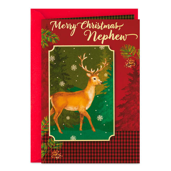 Deer in Snowy Woods Christmas Card for Nephew, , large image number 1