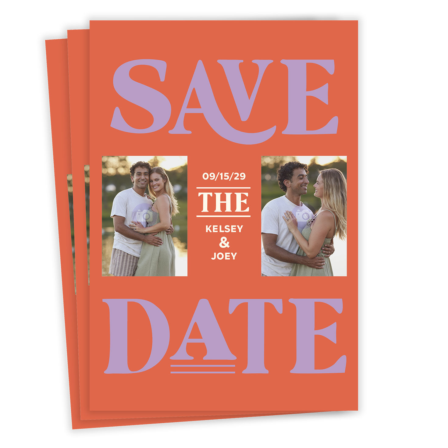 Purple and Orange Statement Typography Flat Wedding Save the Date