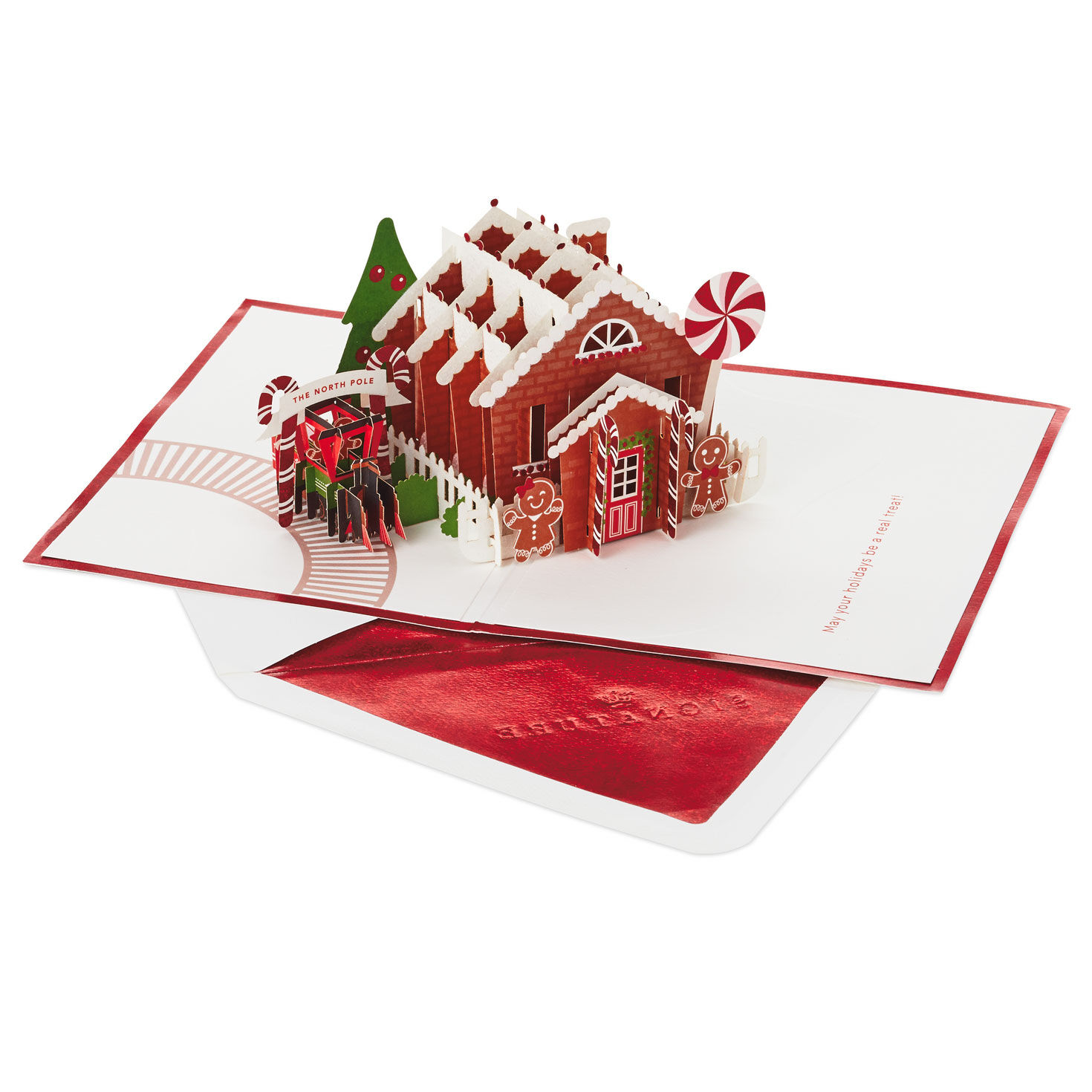 Gingerbread House Pop-Up Christmas Card open card with envelope image number 2