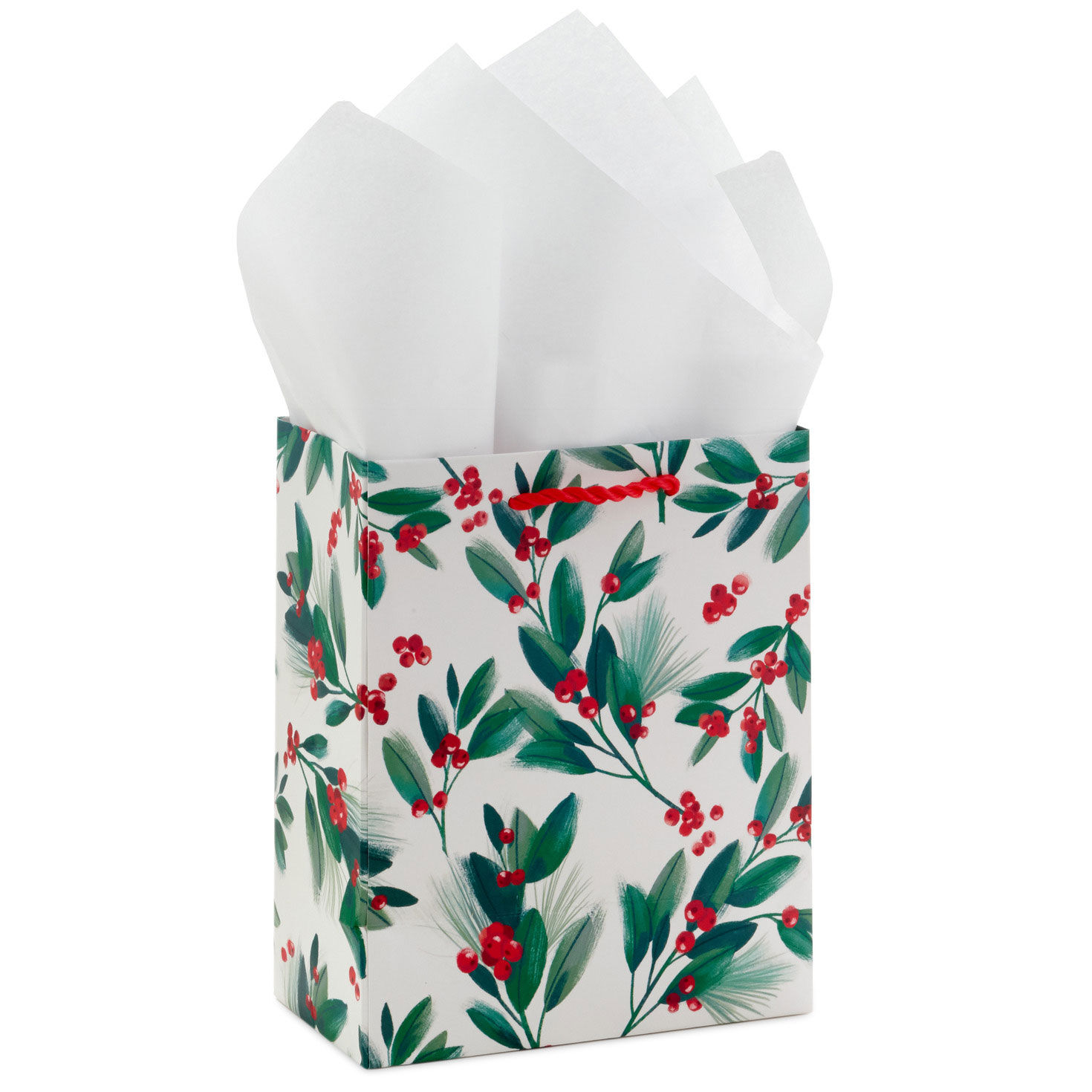 6.5" Winter Greenery Small Christmas Gift Bag With Tissue Paper, , large image number 6