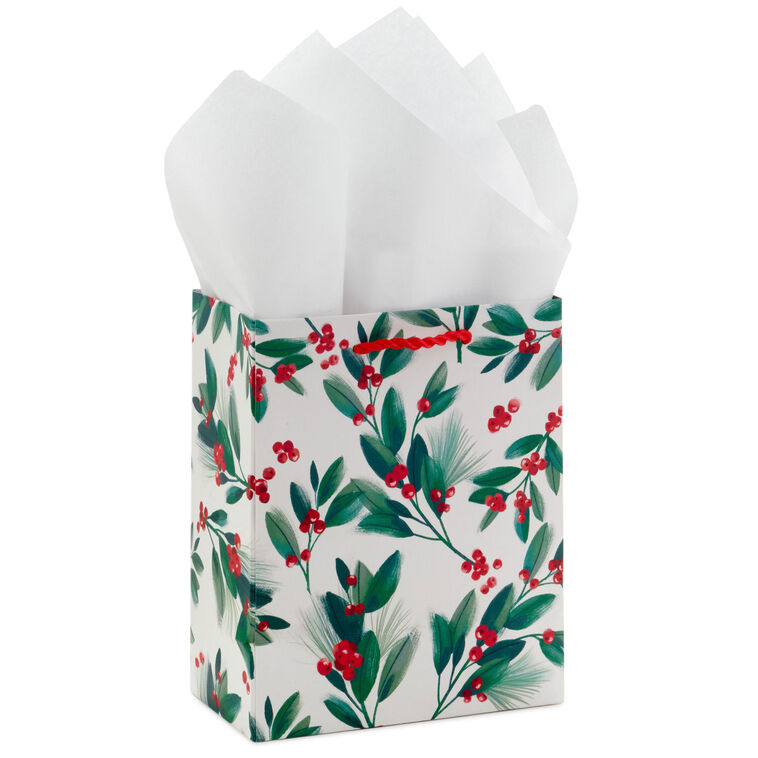 6.5" Winter Greenery Small Christmas Gift Bag With Tissue Paper, , large image number 6