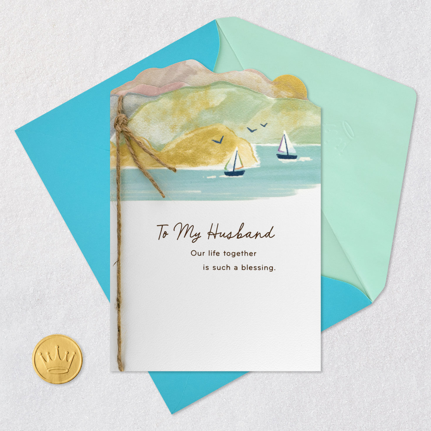 Sailboats Husband Birthday Card Card Front with Envelope and Gold Seal image number 6
