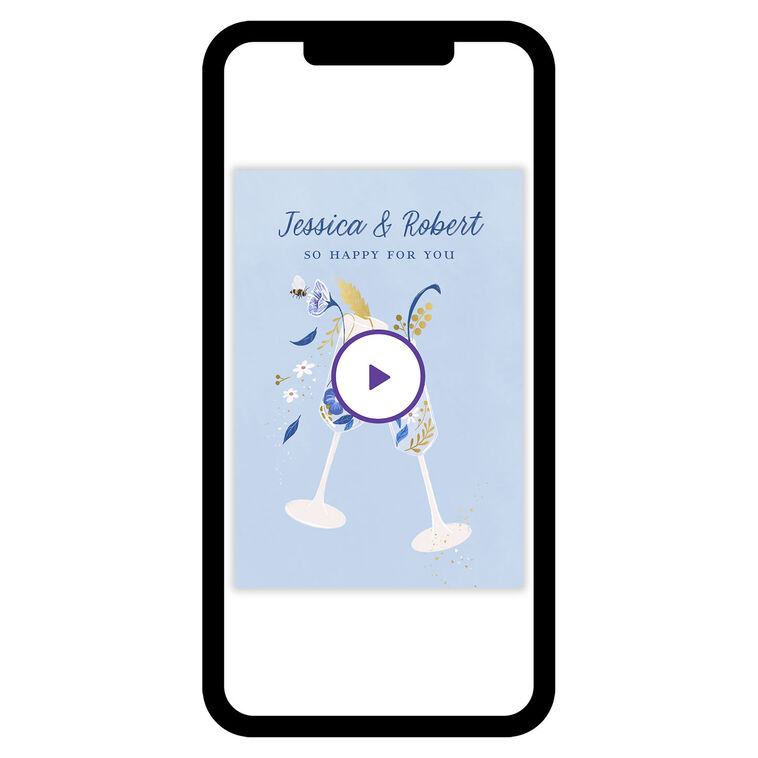 Flutes With Flowers Personalized Wedding Card phone with card front image number 1