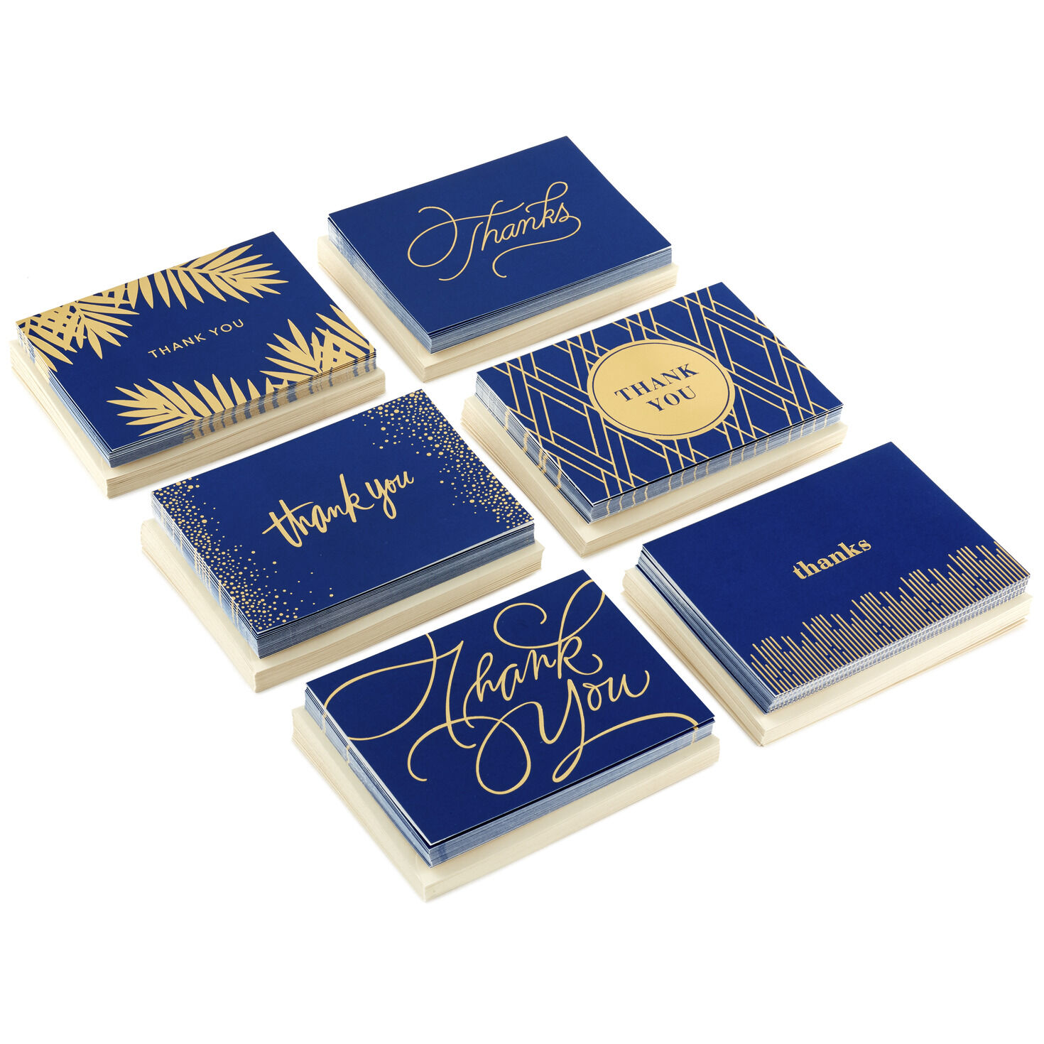 Box of 120 Profitz Kart Bulk Navy and Gold Assorted Blank Thank-You Notes