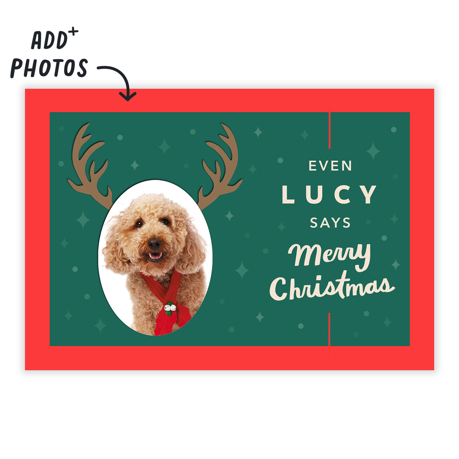 Antlers on Oval Photo Personalized Christmas Card Card Front indicating personalization image number 2