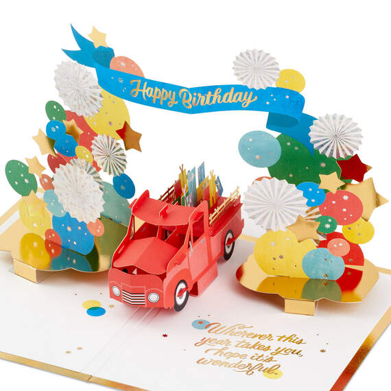Celebrating You Red Truck and Banner 3D Pop-Up Birthday Card, , large image number 1