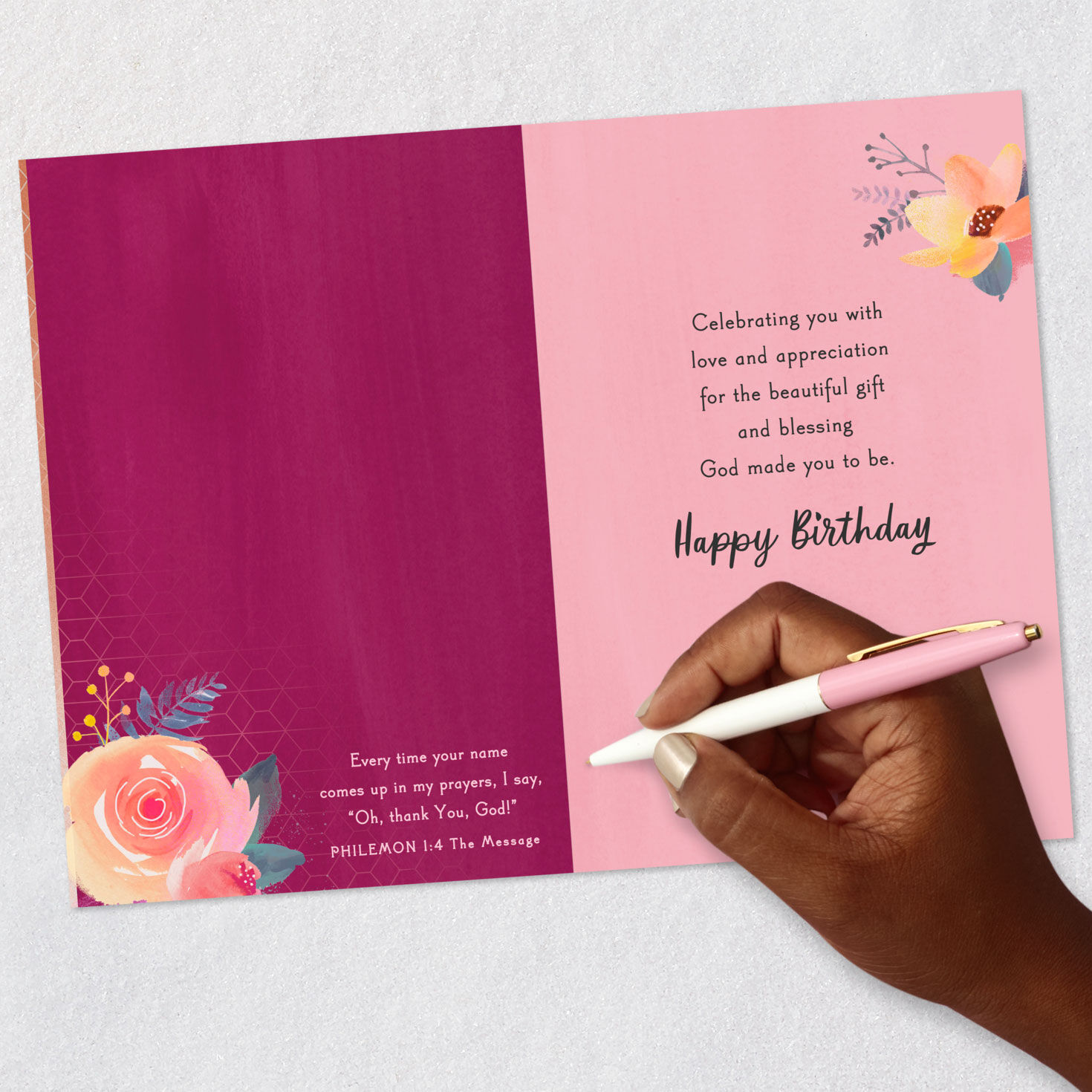 Woman in Floral Hat Birthday Card for Mom Signing card image number 7