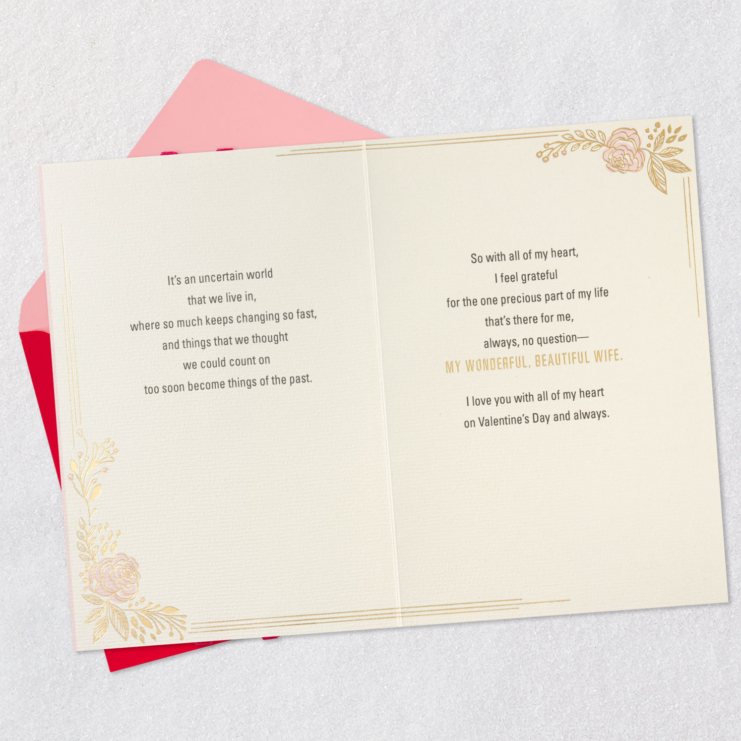 Heart and Flowers Wife Valentine's Day Card Open card with envelope image number 4