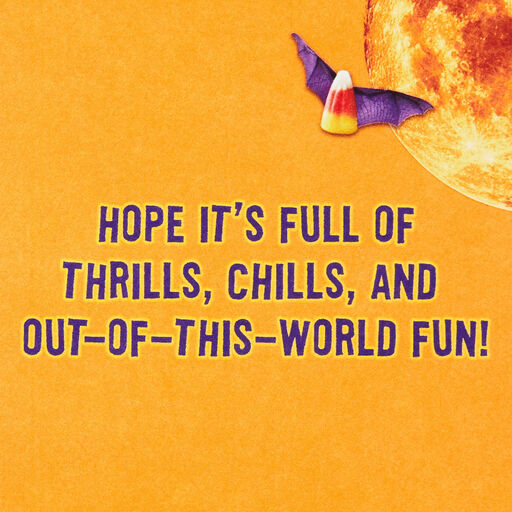 Cat on Light-Up Rocket Funny Musical Halloween Card, 