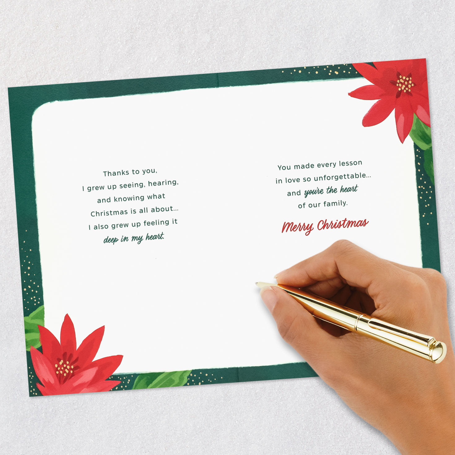 Red Floral on Green Christmas Card for Mom Signing card image number 7