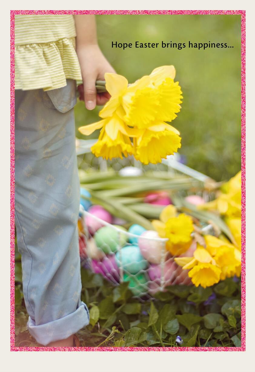 Girl With Daffodils and Egg Basket Easter Card