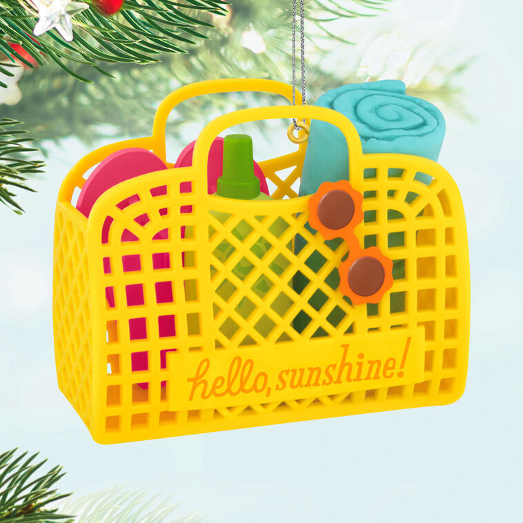 Yellow Beach Bag Keepsake Ornament Hanging on tree image number 2