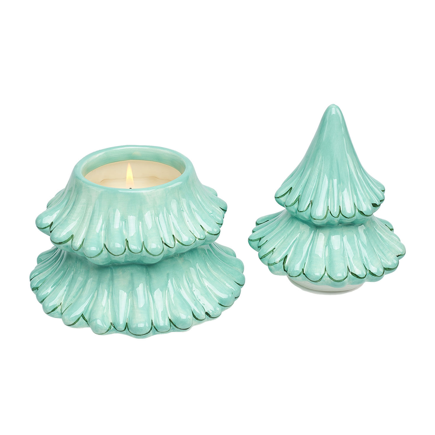 Cedarwood Scented Ceramic Douglas Fir Tree Candle lid off lit image number 2