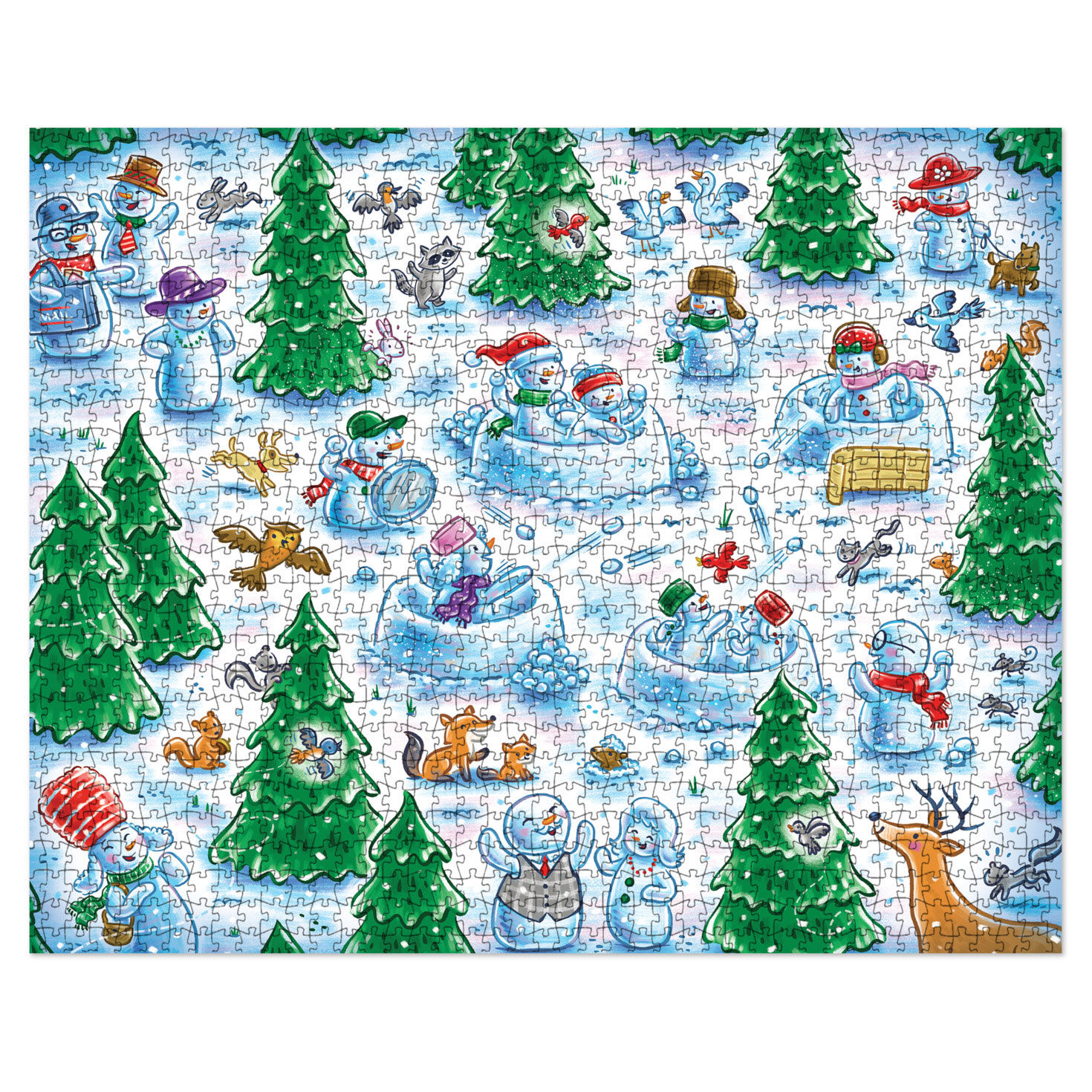 Illustrated Snowmen Snowball Fight Jigsaw Puzzle front full puzzle image number 4