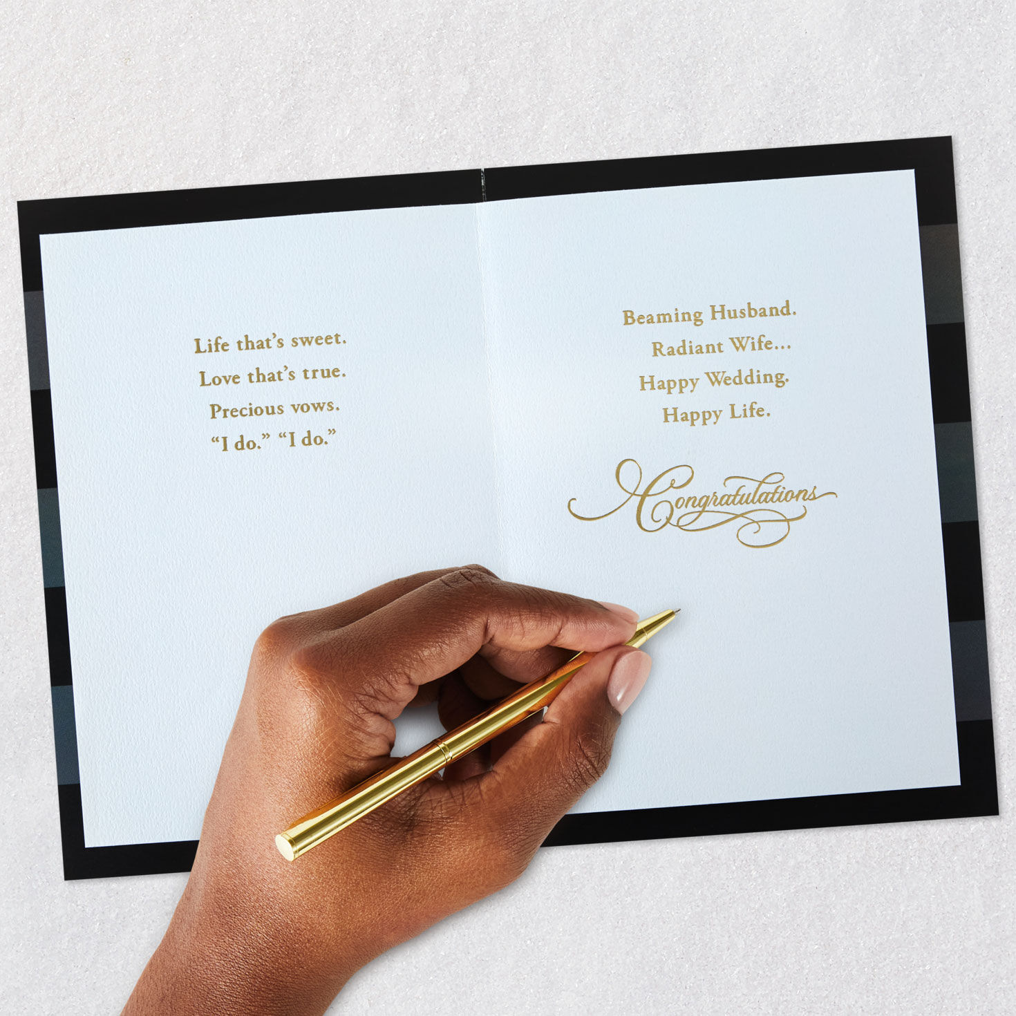 Mr. & Mrs. Diamond Script on Black Wedding Card signing card image number 7