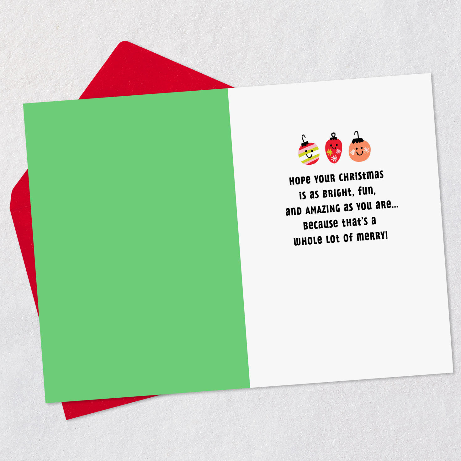Cute Ornament Drawings on Tree Kids Christmas Card Open card with envelope image number 3