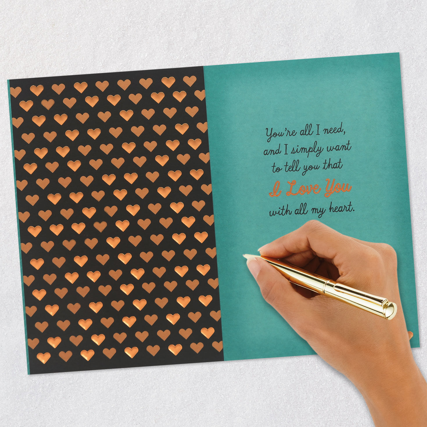 Green and Bronze Heart Love Card Signing card image number 6