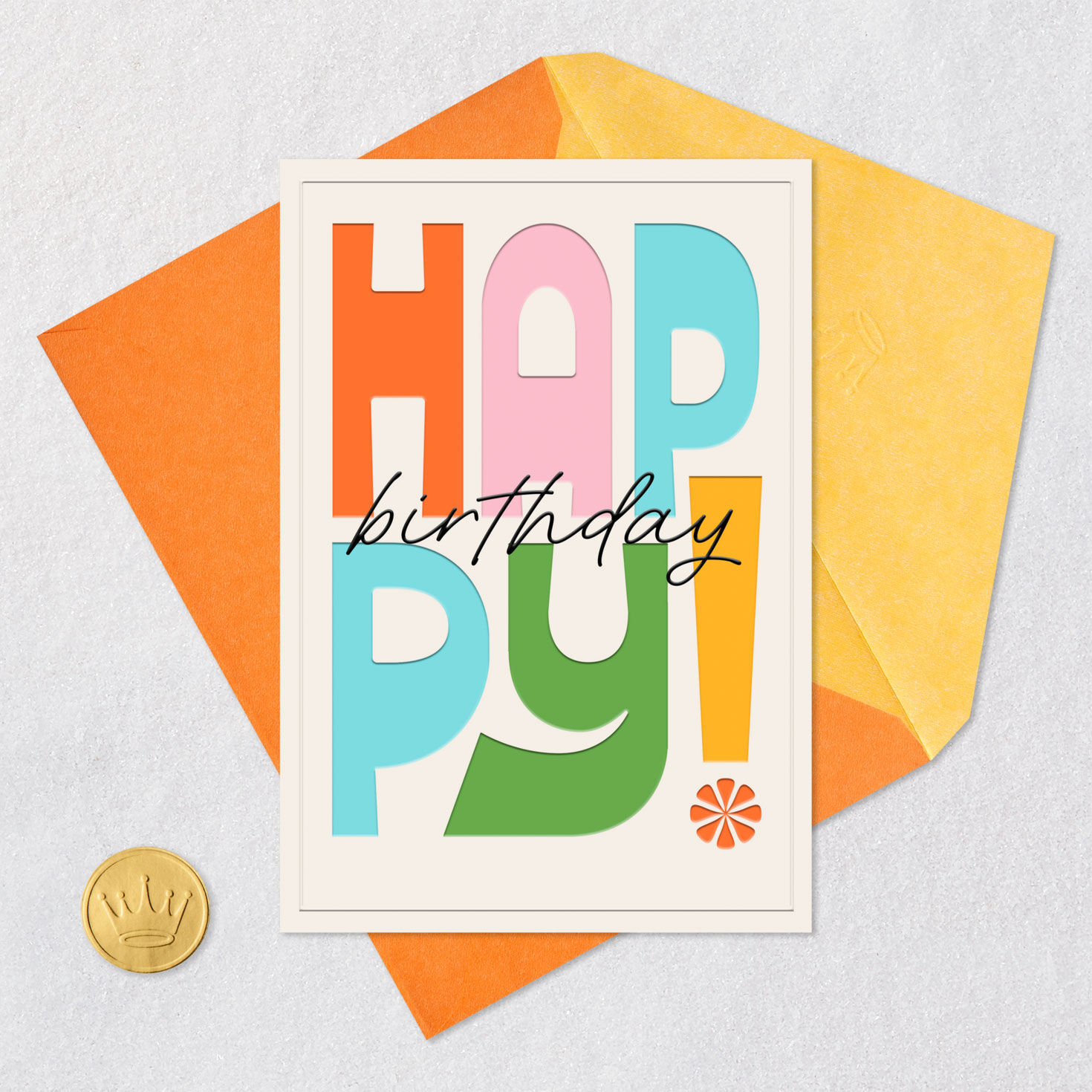 Mod Colorful Lettering Blank Birthday Card Card Front with Envelope and Gold Seal image number 4