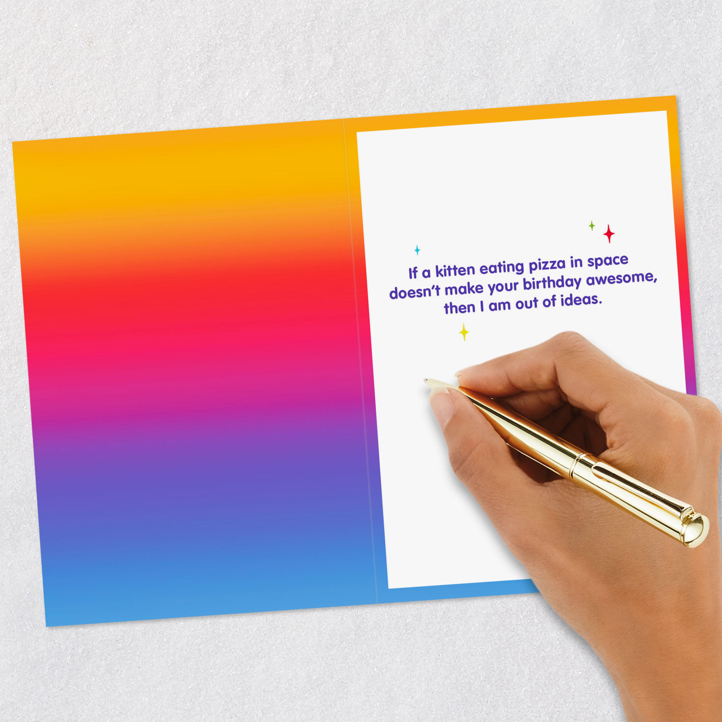 Cat in Space With Pizza Funny Birthday Card Signing card image number 6