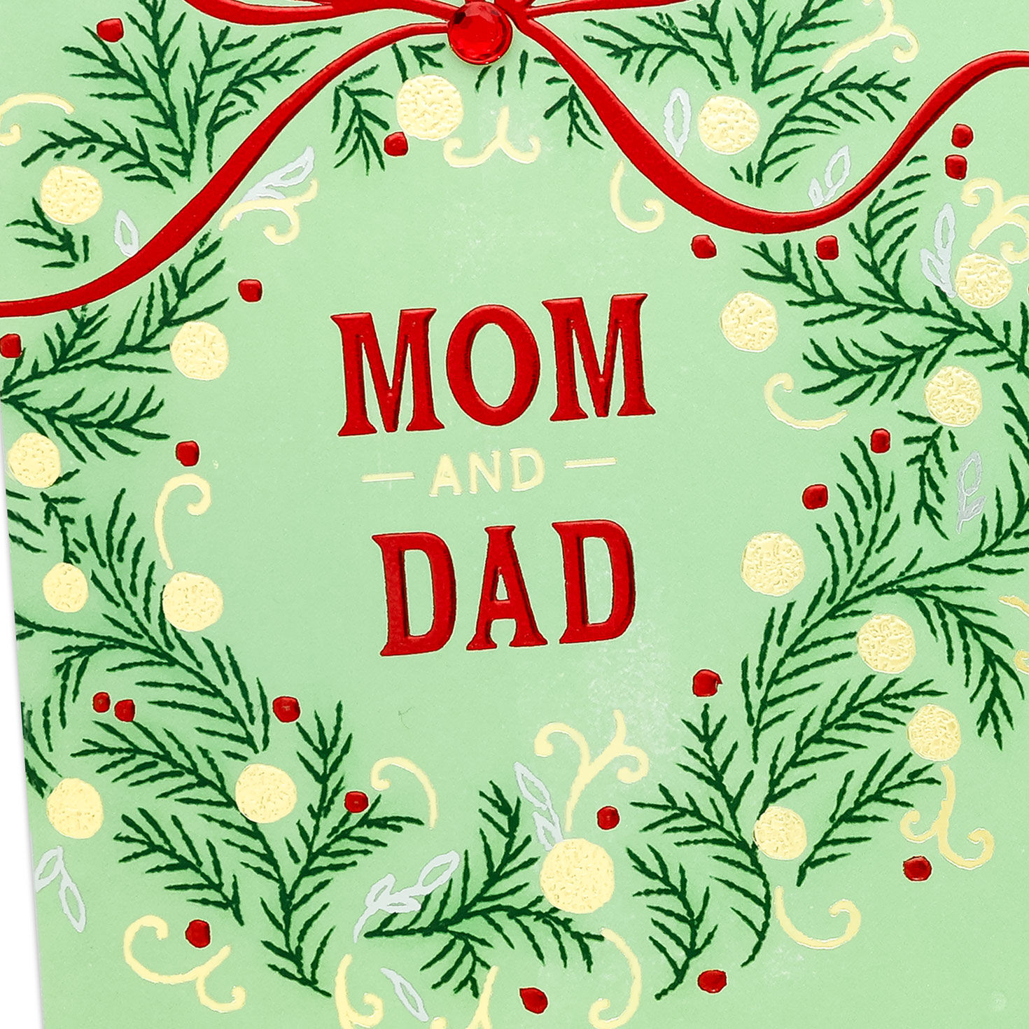 Green Wreath Christmas Card for Mom and Dad Card Front Detail image number 5