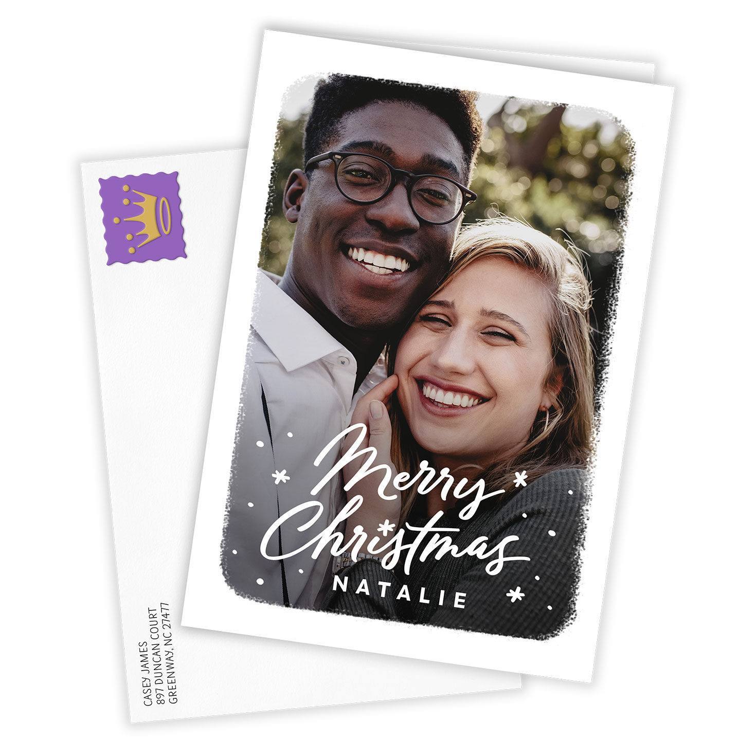 White Frame and Snow Custom Christmas Card, , large image number 2
