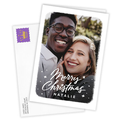 White Frame and Snow Folded Christmas Photo Card, 