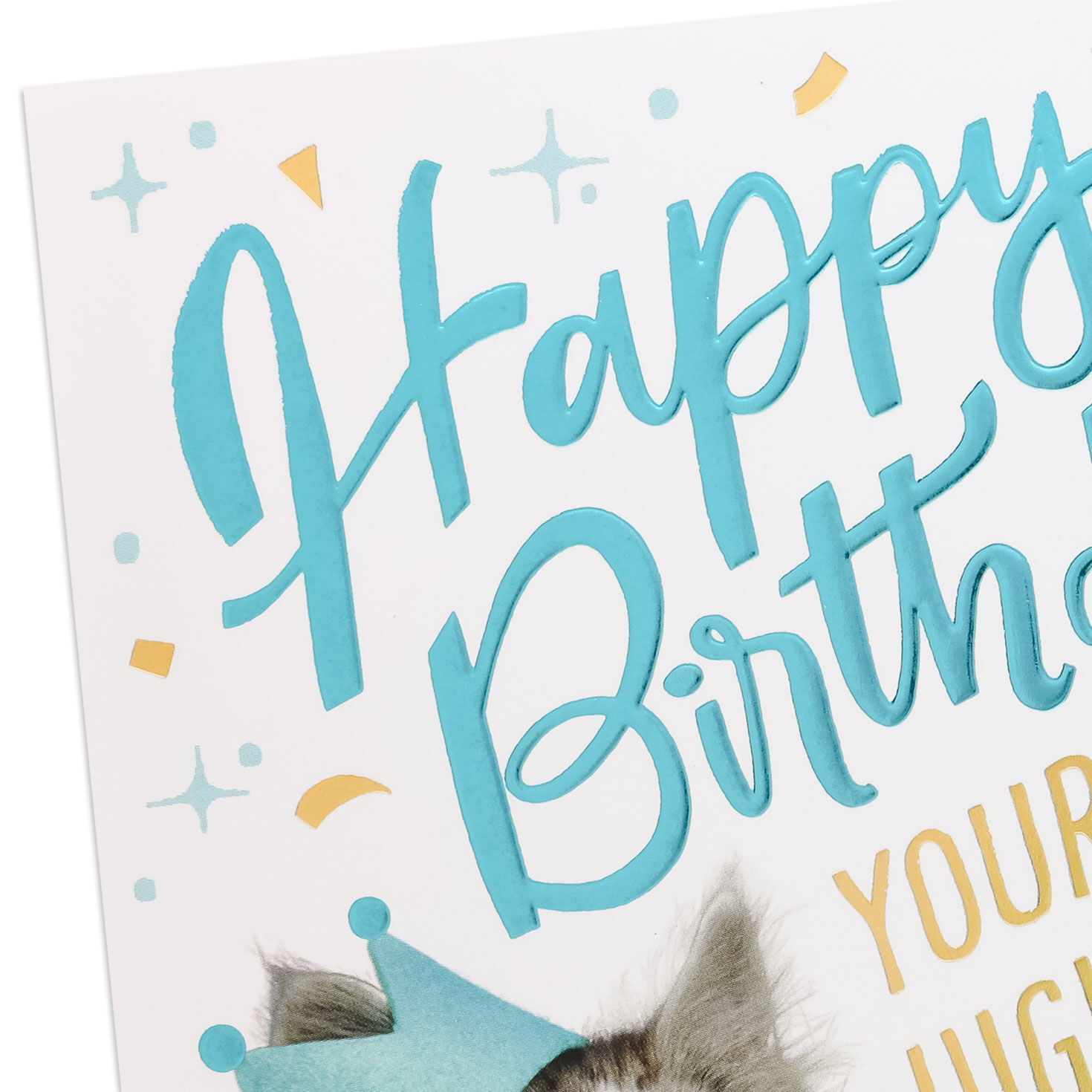 Teal and Yellow Cat Crown Birthday Card Card Front Detail image number 4