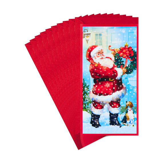 Santa and Dog Money Holder Christmas Cards, Pack of 10, , large image number 1