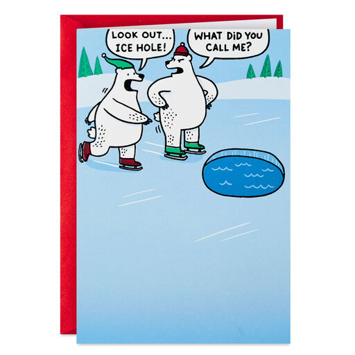 Ice Hole Skating Bears Funny Christmas Card, 