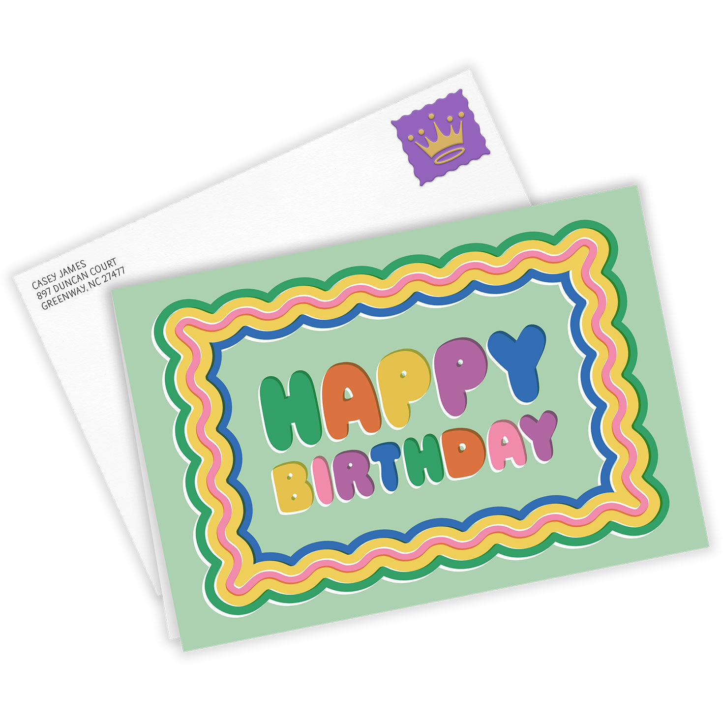Bubble Letters Ripples Personalized Birthday Card Card Front with Envelope image number 2