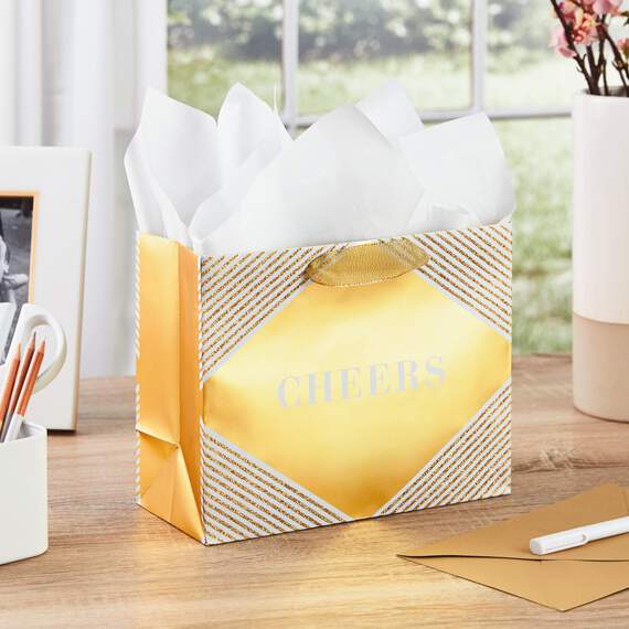7.7" Horizontal Cheers on Gold Gift Bag With Tissue, , large image number 2