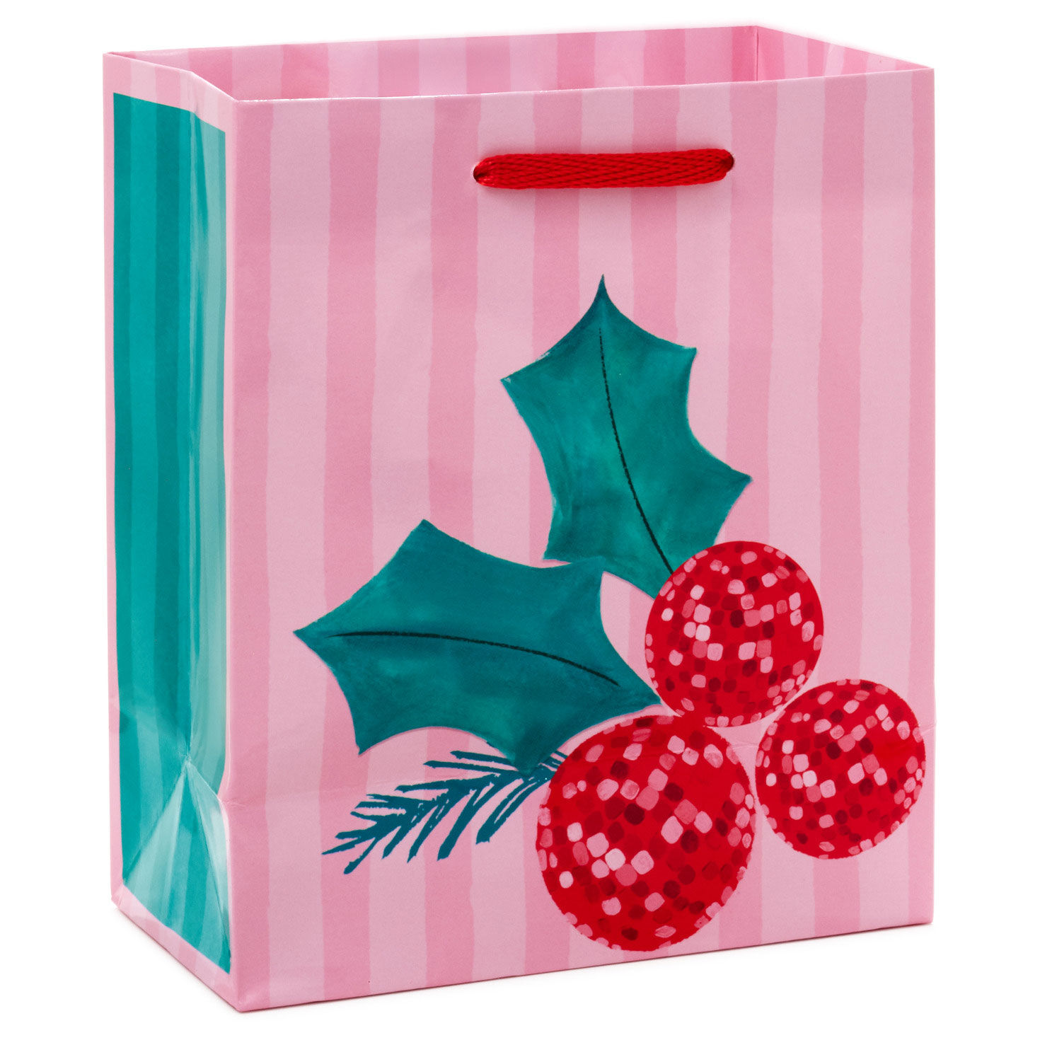 Disco Berries on Pink Small Christmas Gift Bag Back image number 6