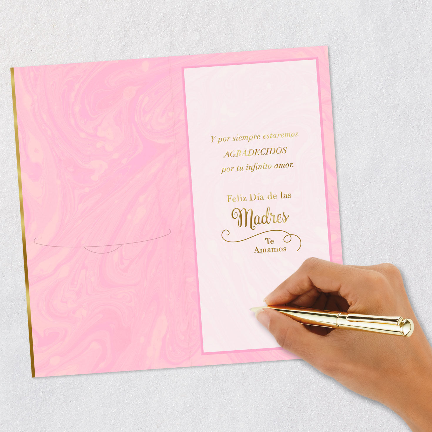 Gold Script on Pink Spanish Mother's Day Card for Mom signing card image number 6