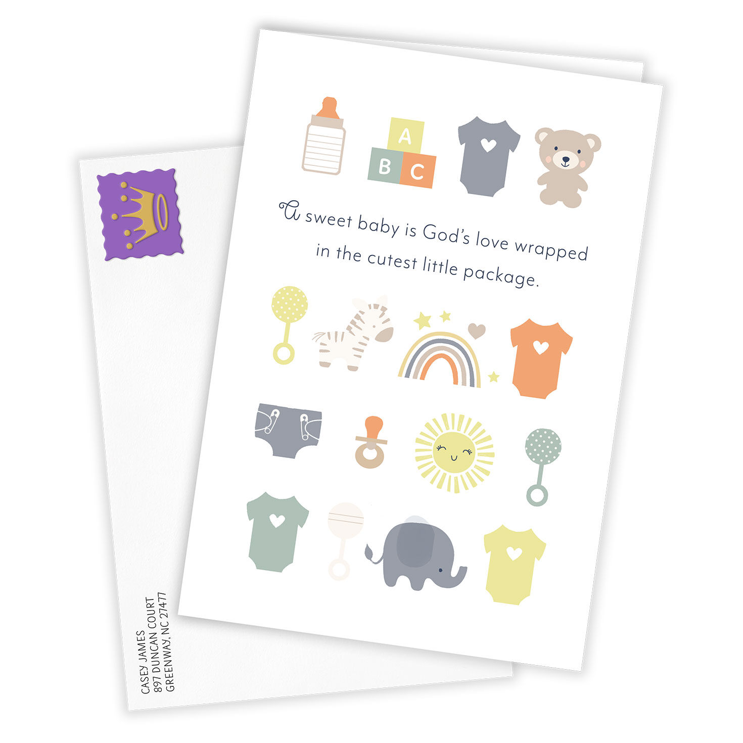 Cute Baby Icons Personalized Baby Card Card Front with Envelope image number 2