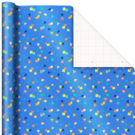 Colorful Confetti on Blue Wrapping Paper, 20 sq. ft., , large
