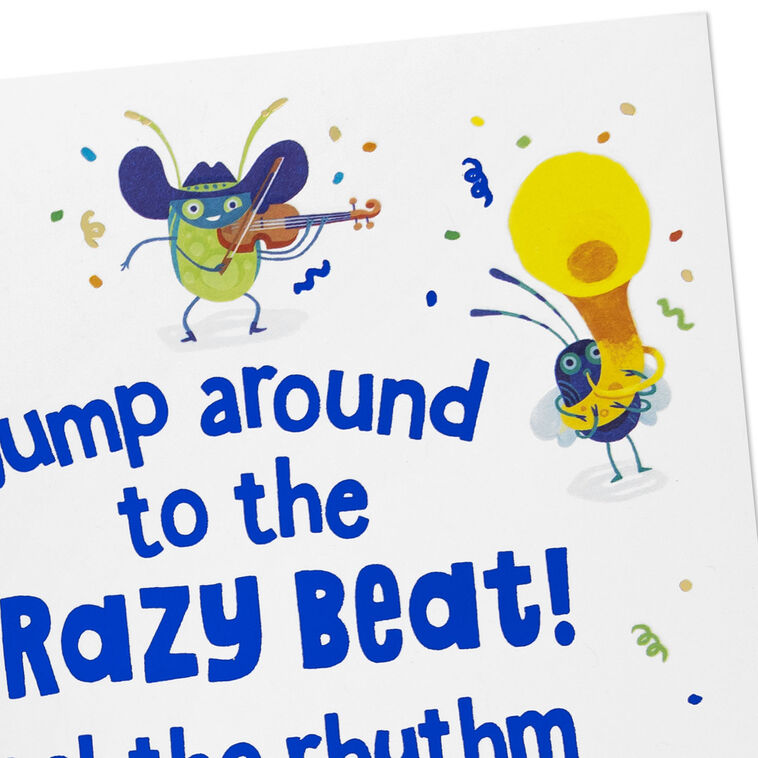 Bug Band Playing Instruments Kids Birthday Card Card Front Detail image number 5