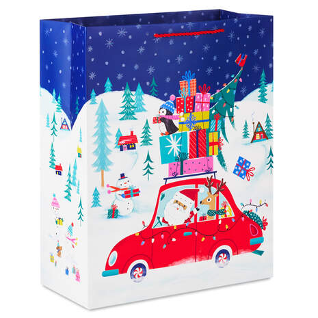 15.5" Santa in Red Car Extra-Large Gift Bag, , large