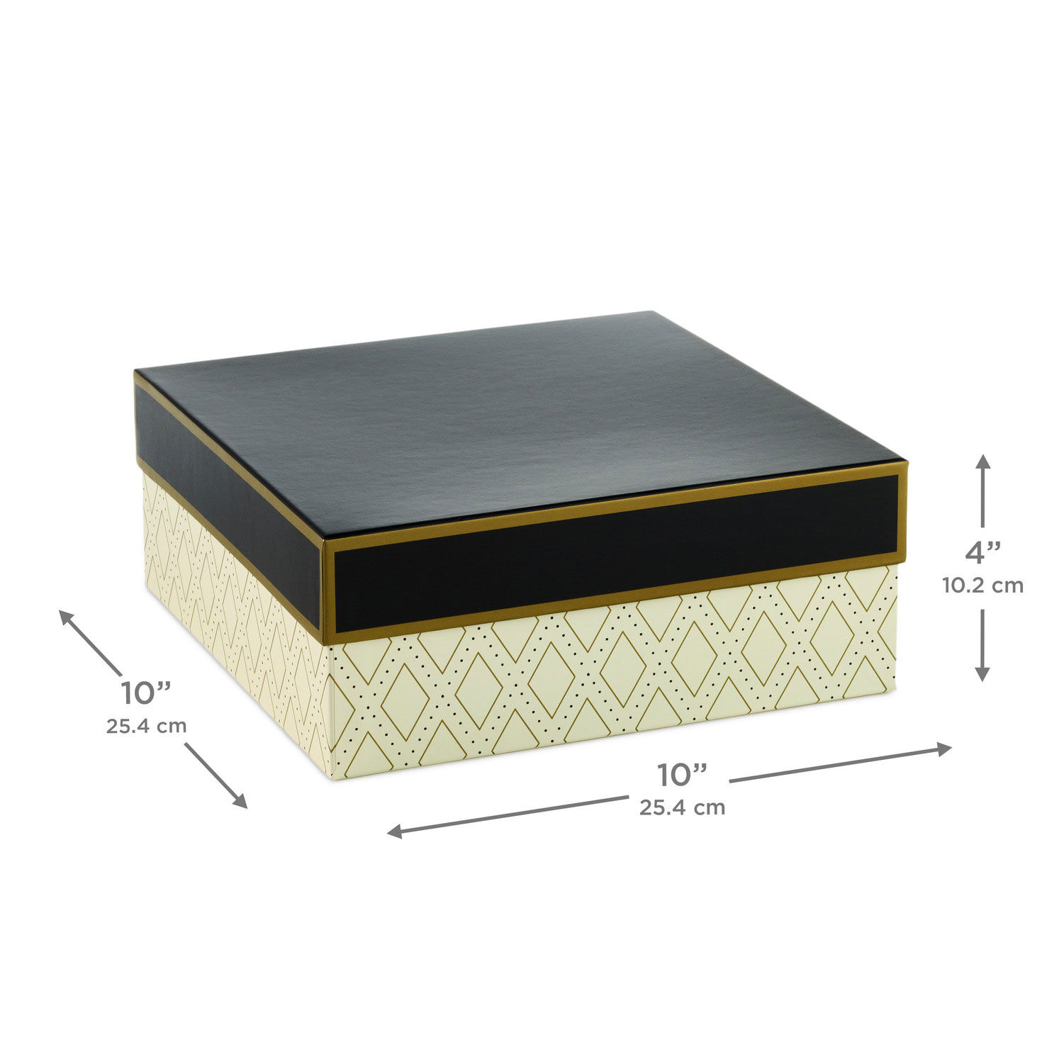 Large Square Gold and White Gift Box With Black Lid measurement image number 3