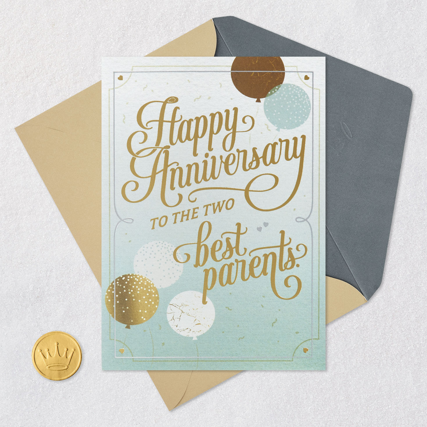 Gold and Silver Balloons Anniversary Card for Parents  image number 5
