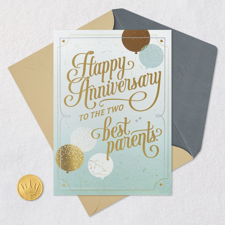 Gold and Silver Balloons Anniversary Card for Parents  image number 5