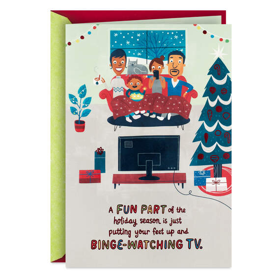 Holiday Season Binge-Watching TV Funny Christmas Card, , large image number 1