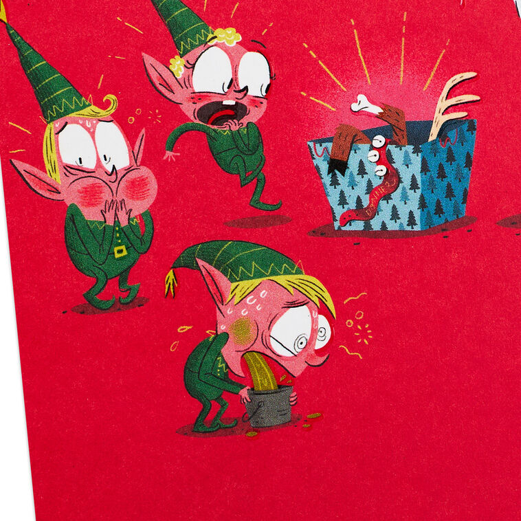 Sickened Elves with Polar Bear Funny Christmas Card Card Front Detail image number 5