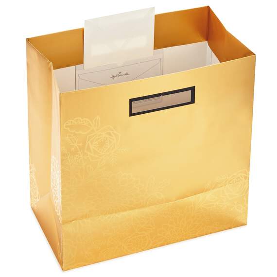 15" Gold Floral Gift Bag With Die-Cut Handles, , large image number 4